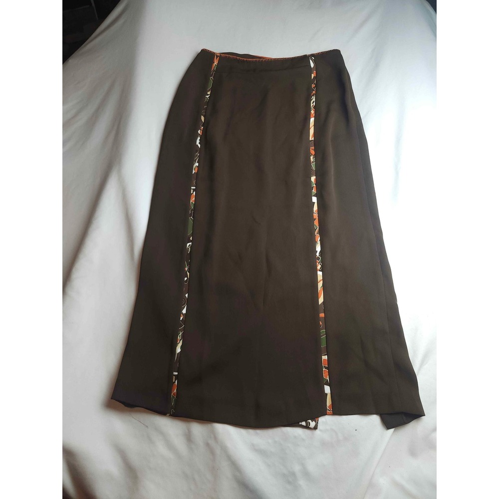 Vtg Harve Benard Brown Maxi Skirt Floral Trim Side Panels Size 10 Womens